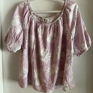 LOFT Pink and White Floral Linen Blouse